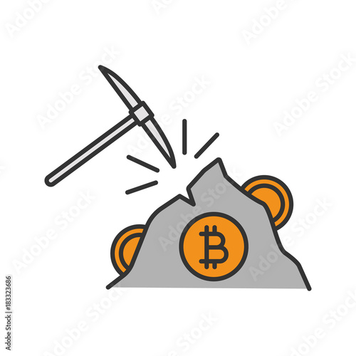 Navvy pick with bitcoin sign color icon