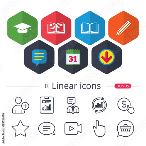 Wallpaper Mural Pencil and open book signs. Graduation cap icon. Torontodigital.ca