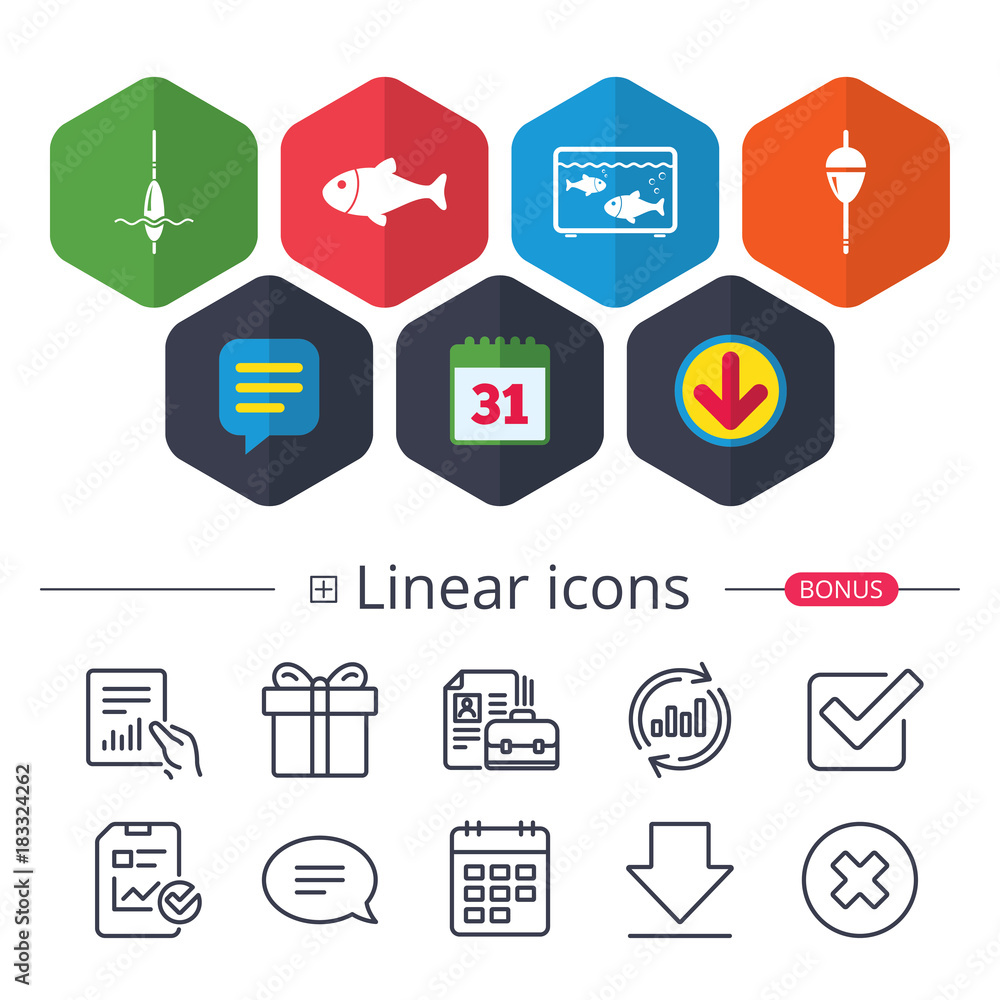 Fishing icons. Fish with fishermen hook symbol. Fishing icons. Fish with fishermen hook symbol.