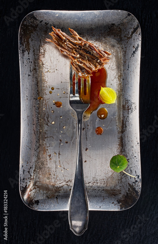 Platter with a piece of braised meat