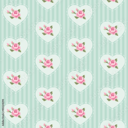 Cute seamless vintage pattern with hearts in shabby chic style