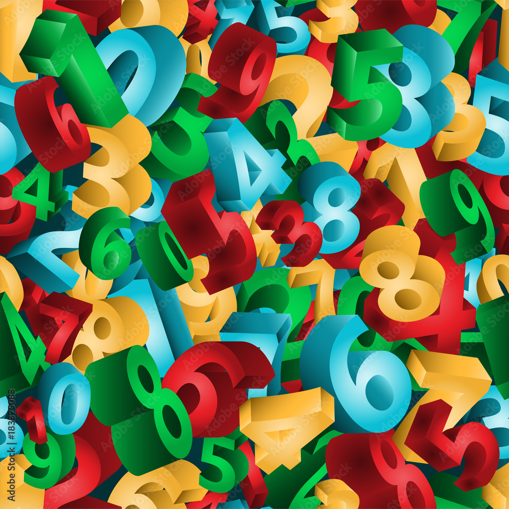 Fototapeta premium Seamless Numbers, 3D background, vector illustration