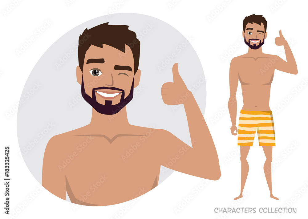 Fototapeta premium Positive guy smiling and recommended.