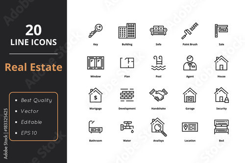 20 Thin Line Real Estate Icons