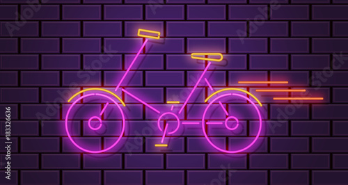 Bicycle neon isolated icon, electic light background with vehicle, vector illustration, template for banner, flyer, signboard