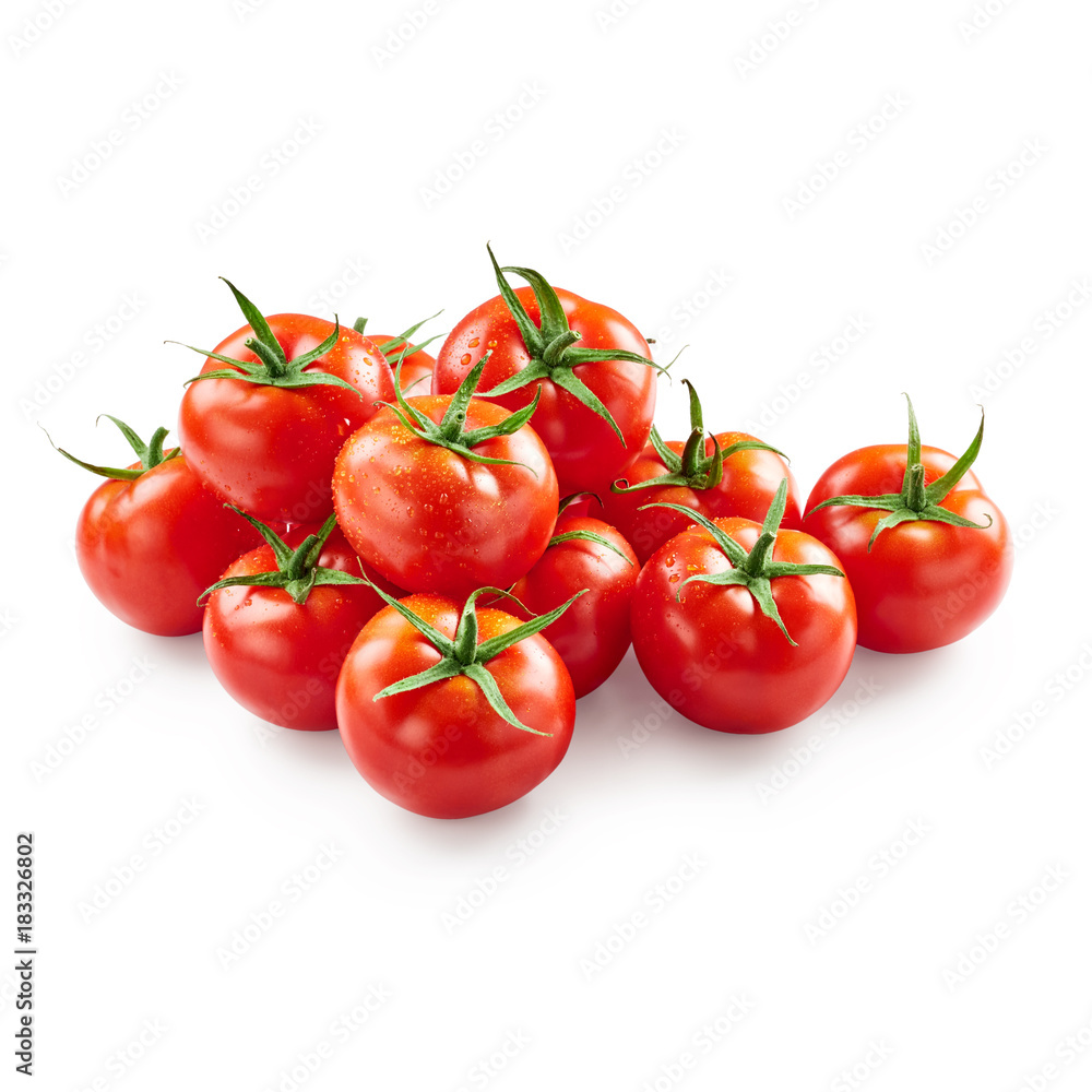 Tomatoes with drops of water isolated on white background Tomatoes with drops of water isolated on white background