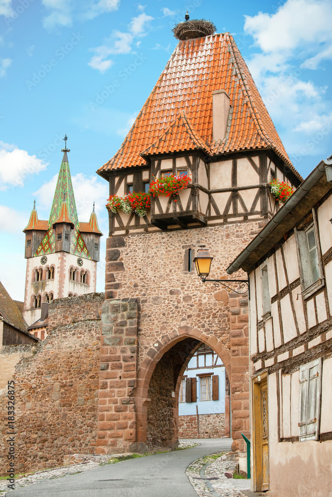 Chatenoix. La Tour des Sorcières et nid de cigognes. Bas Rhin. Alsace Chatenoix. La Tour des Sorcières et nid de cigognes. Bas Rhin. Alsace