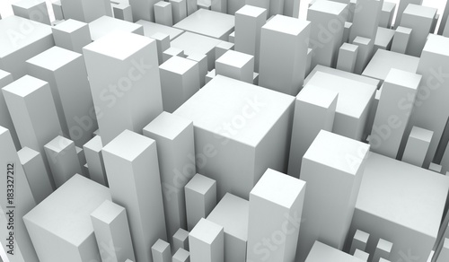 3D Rendering Of Abstract White Cubes Different Size