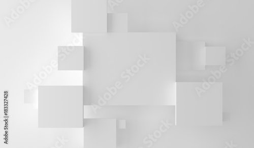 3D Rendering Of Abstract Plain White Boxes Top Empty Space