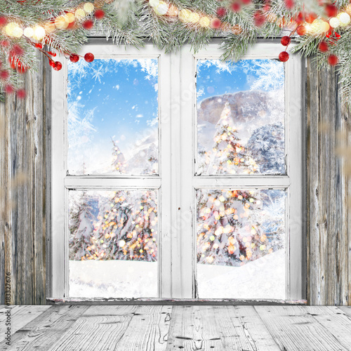 Christmas old white window ...