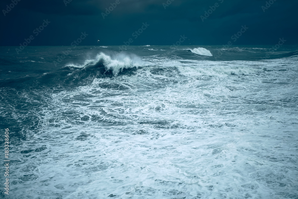 Huge Wave Crashing Down at Storming North Atlantic