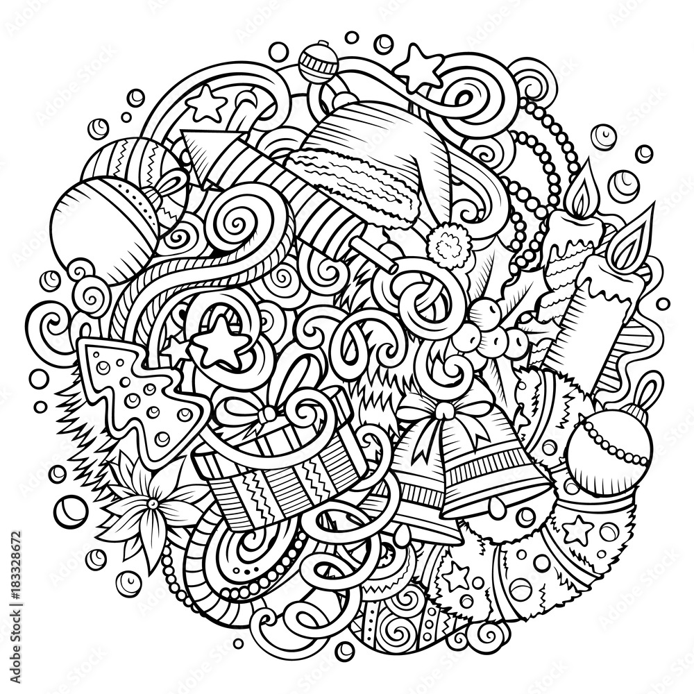 Cartoon vector doodles New Year illustration Cartoon vector doodles New Year illustration
