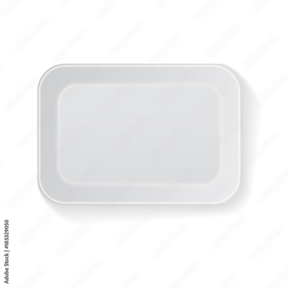 White Vector Rectangle Blank Styrofoam Plastic Food Tray Container. Mock Up Template White Vector Rectangle Blank Styrofoam Plastic Food Tray Container. Mock Up Template