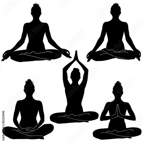 Silhouettes of woman sitting in meditation positions.