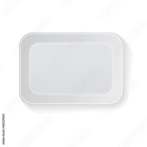 White Vector Rectangle Blank Styrofoam Plastic Food Tray Container. Mock Up Template