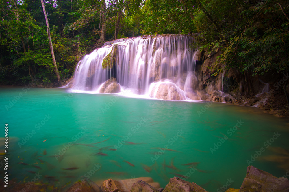 Landscape photo. Waterfall beautiful in southeast asia. Erawan waterfall kanchanaburi Thailand Landscape photo. Waterfall beautiful in southeast asia. Erawan waterfall kanchanaburi Thailand