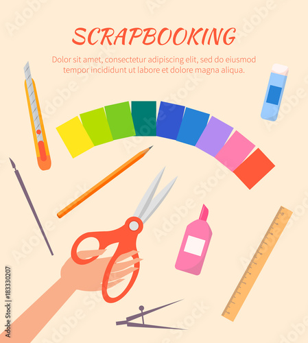Scrapbooking Vector Poster with Stationary Items