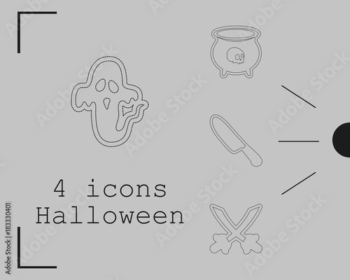 Collection of 4 halloween icons. Vector illustration in thin line style photo