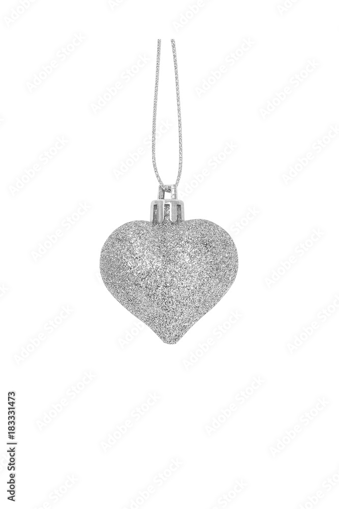 Silver Glitter Heart as Christmas decoration isolated on white background Silver Glitter Heart as Christmas decoration isolated on white background