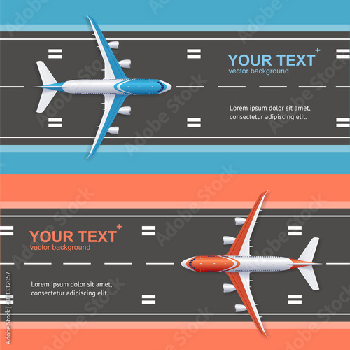 Airport Plane Runway Travel Concept Flyer Banners Posters Card Set. Vector