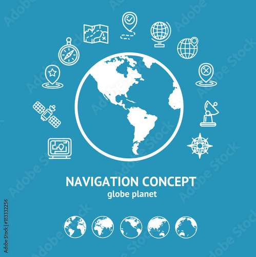 Location and Navigation Concept and Globe Silhouette. Vector