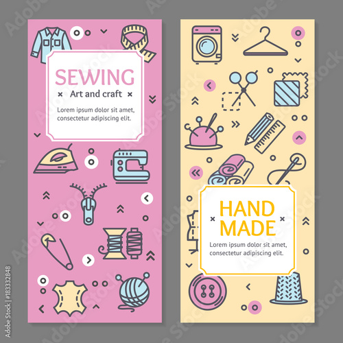 Sewing Flyer Banner Posters Card Set. Vector