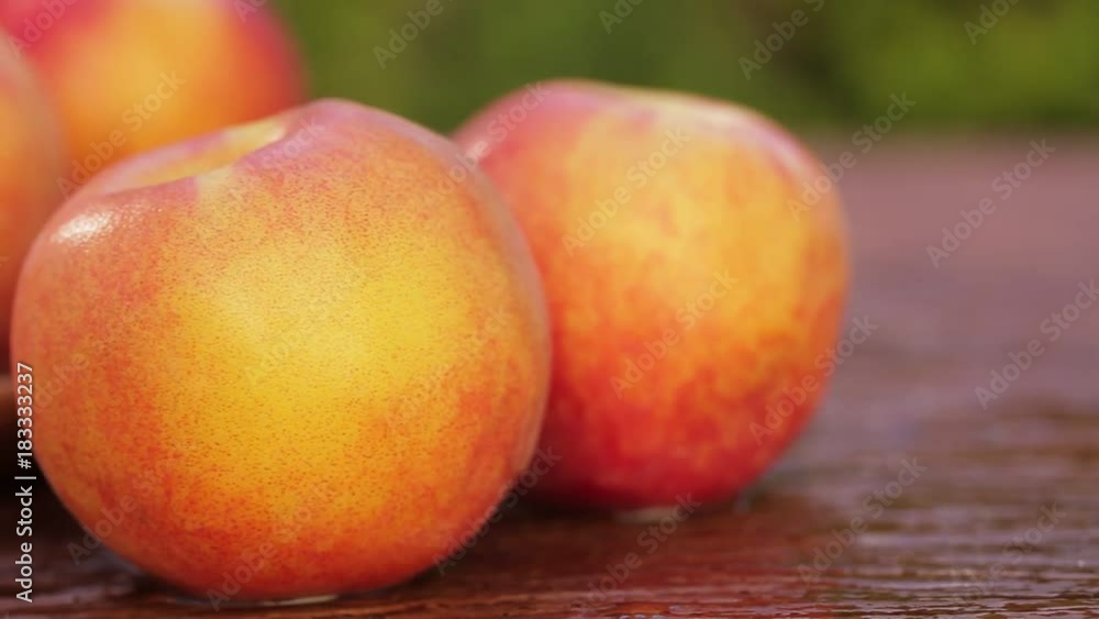Sweet fresh nectarine dolly-shot in natural light on old wood Sweet fresh nectarine dolly-shot in natural light on old wood