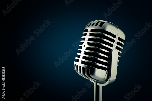 Close up shot of a vintage microphone - 3d render photo