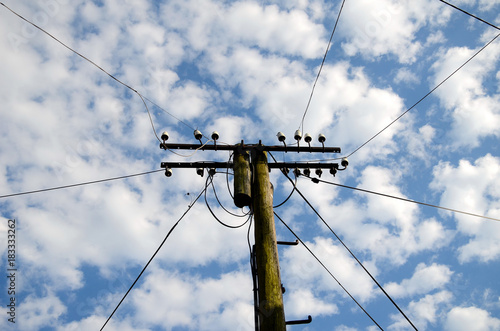 Obraz na płótnie Electricity pole on the background of the sky with clouds w salonie