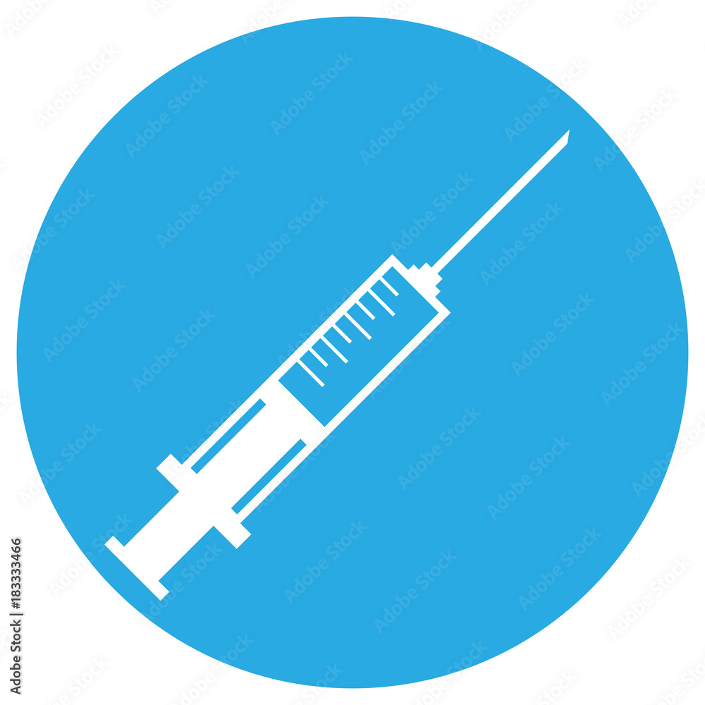 Medical syringe icon in blue circle. Vector. Medical syringe icon in blue circle. Vector.