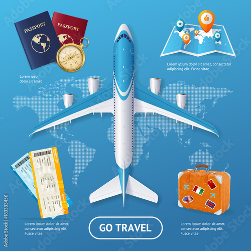 Realistic 3d Detailed Travel and Tourism Concept. Vector