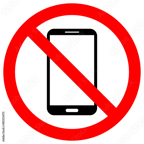 NO CELL PHONES USE crossed out sign. Smartphone icon in red circle.