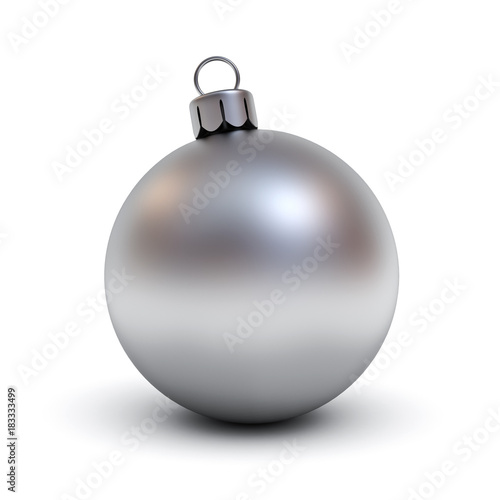 Metal Christmas ball or Silver christmas ball isolated on white background with shadow for christmas decoration . 3D rendering.