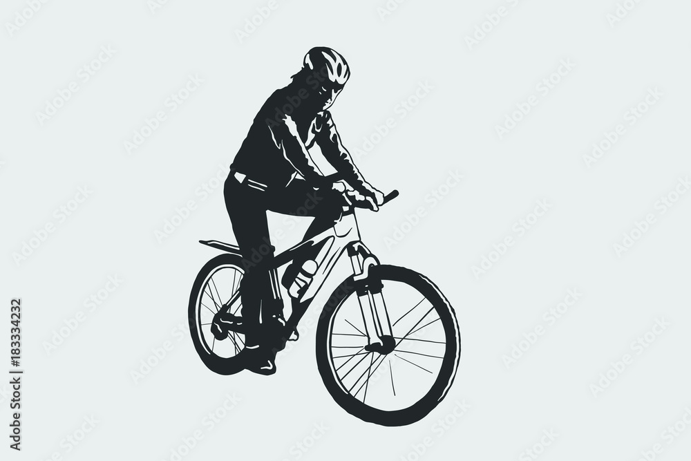 Obraz premium Cycling pose in black and white silhouette. Cycling sign.