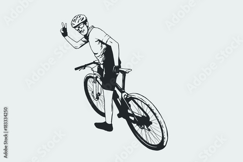 Fototapeta Naklejka Na Ścianę i Meble -  Cycling pose in black and white silhouette. Cycling sign. 