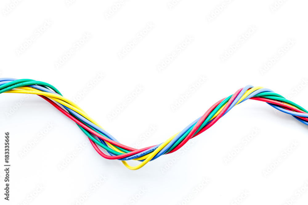Network cables for computer on white background top view copyspace Network cables for computer on white background top view copyspace