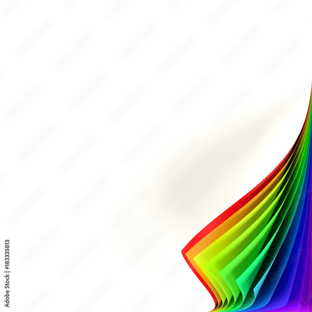 Blank square sticker mock up with rainbow colored curled corner Blank square sticker mock up with rainbow colored curled corner
