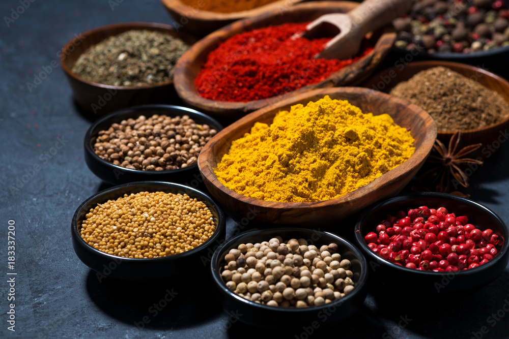 paprika, turmeric, red pepper and other oriental spices