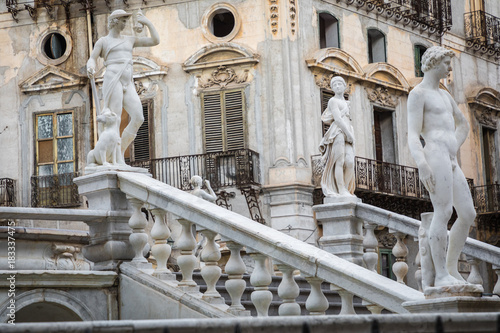 Famous fountain of shame on baroque Piazza Pretoria, Palermo, Sicily, Italy photo