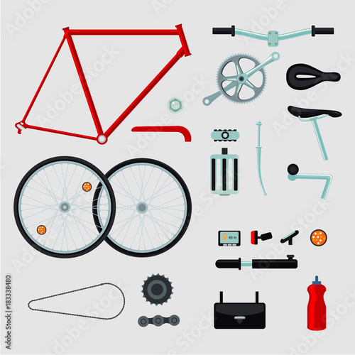 Bike details. Isolated on white bicycle parts