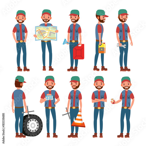 Truck Driver Vector. Professional Worker Man. Isolated Flat Cartoon Character Illustration