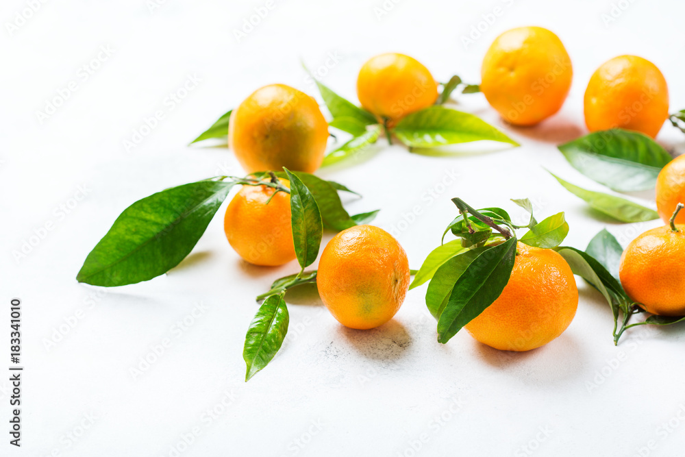 Organic healthy tangerine mandarine wreath on a table Organic healthy tangerine mandarine wreath on a table