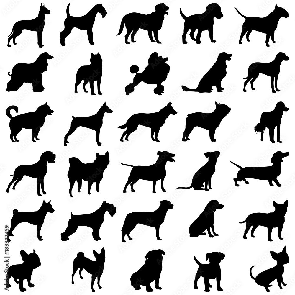 Set of dogs, black silhouettes of dogs