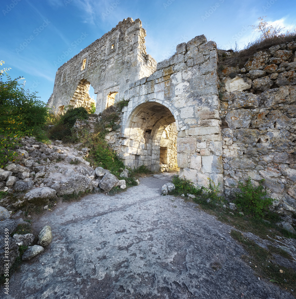 Crimea,  ruins citadel on top of mountain Mangup Kale