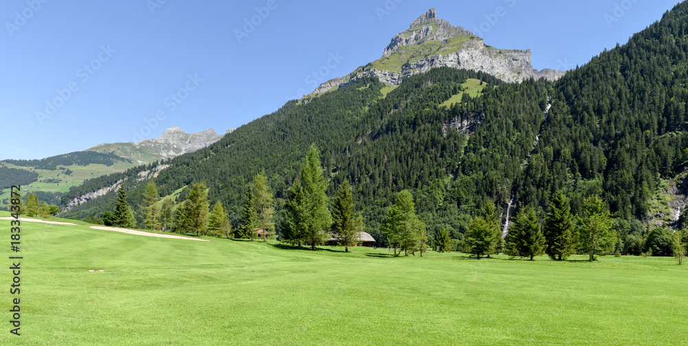 Mount Hanen and golf course at Engelberg on Switzerland