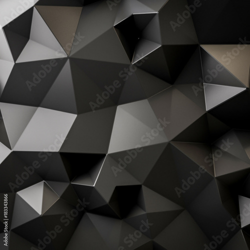 Abstract Low Triangular polygon shapes, triangles mosaic, poly design, creative black background. 3d rendering © Chanchai