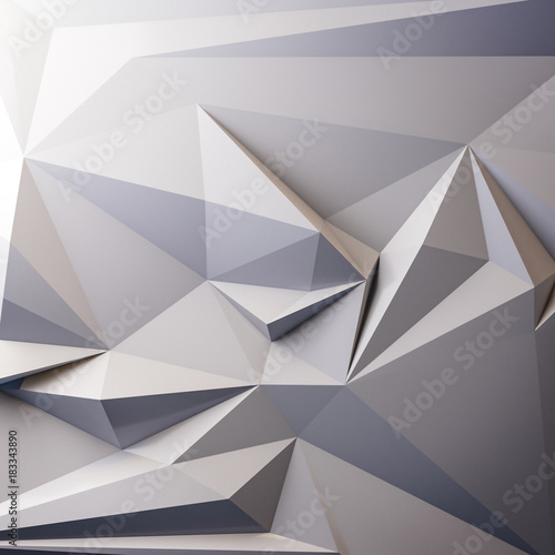 Abstract white Low Triangular polygon shapes, triangles mosaic, poly design, creative background. 3d rendering © Chanchai
