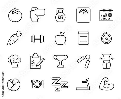 Simple collection of obesity related line icons.