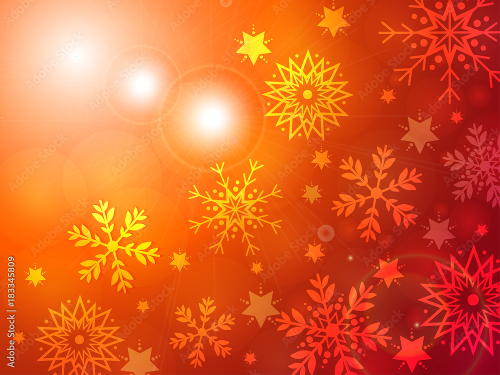 Vector and illustration of red Christmas background with golden snowflake and flare and shiny light red color background for Christmas, Winter and New year card, background or backdrop Vector and illustration of red Christmas background with golden snowflake and flare and shiny light red color background for Christmas, Winter and New year card, background or backdrop