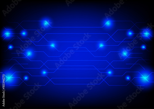 Blue shining lights on dark background, vector technology concept